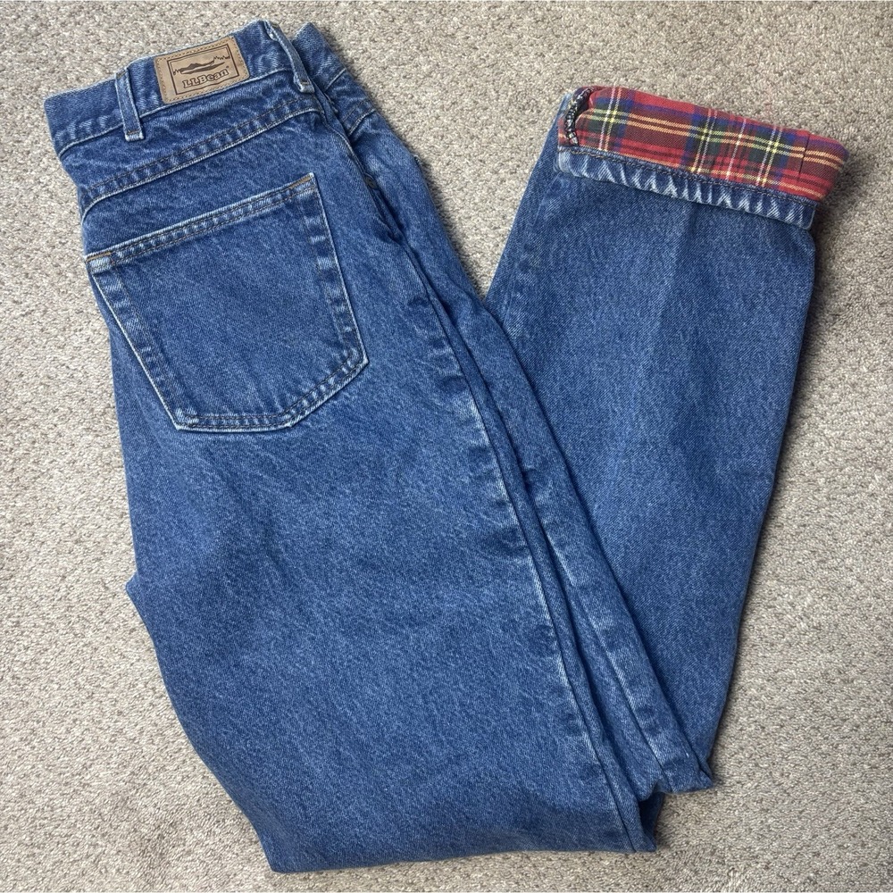 VTG L.L.Bean Mens Flannel Lined Jeans Blue Denim Straight Leg 34x34 Made in USA